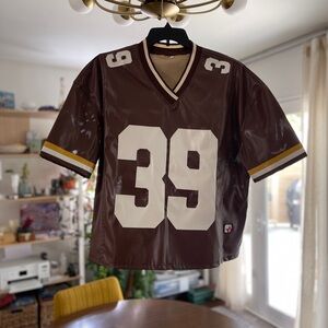 Brown Faux Leather Football Jersey